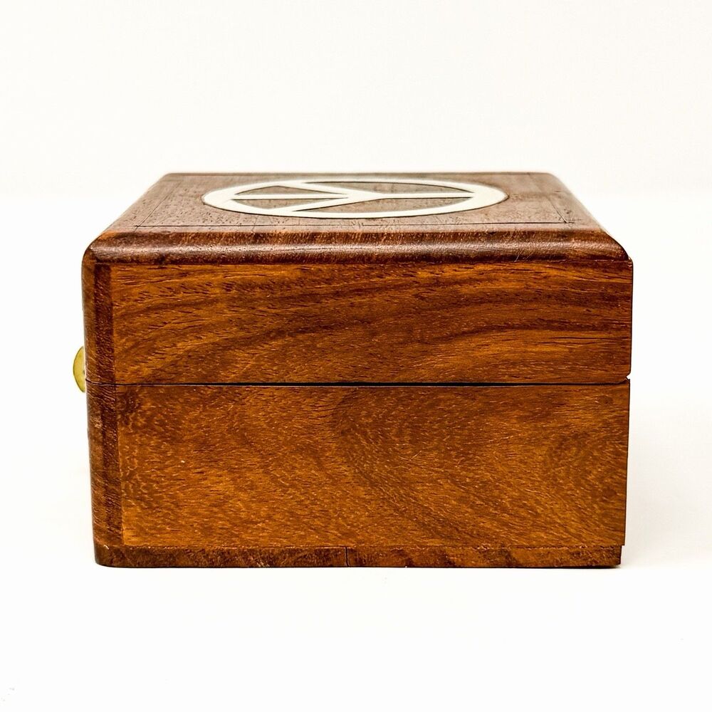 Lucky Brand Peace Sign Wooden Trinket Box Ceramic Bird Boho Hippie Decor - Picture 9 of 10